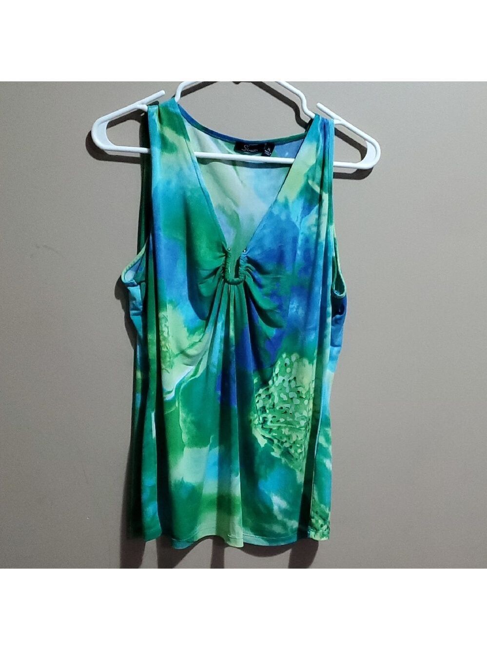 Strazzi Blue and Green Sleeveless Top Size XL